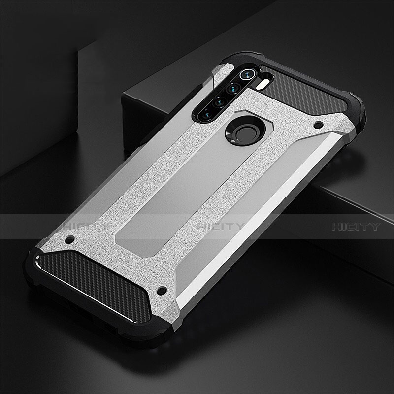 Funda Bumper Silicona y Plastico Mate Carcasa R02 para Xiaomi Redmi Note 8 (2021) Plata