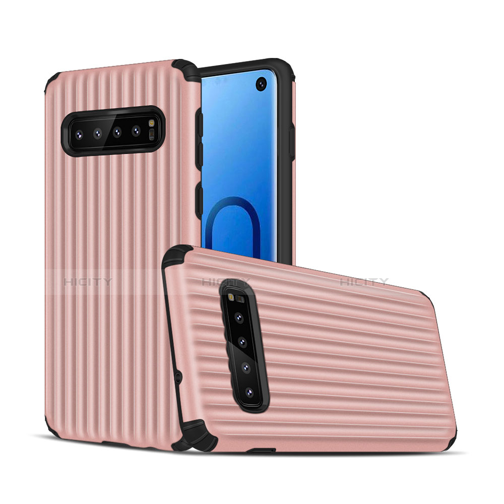 Funda Bumper Silicona y Plastico Mate Carcasa U01 para Samsung Galaxy S10 5G Oro Rosa