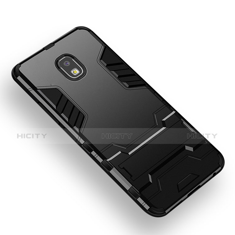 Funda Bumper Silicona y Plastico Mate con Anillo de dedo Soporte A01 para Samsung Galaxy J3 (2018) SM-J377A Negro