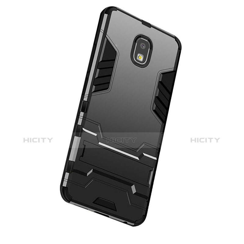 Funda Bumper Silicona y Plastico Mate con Anillo de dedo Soporte A01 para Samsung Galaxy J3 (2018) SM-J377A Negro