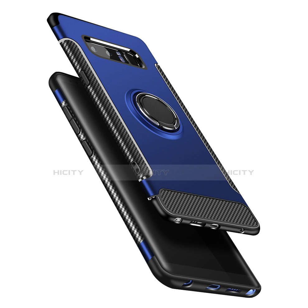 Funda Bumper Silicona y Plastico Mate con Anillo de dedo Soporte A01 para Samsung Galaxy Note 8 Azul