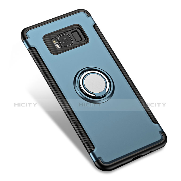 Funda Bumper Silicona y Plastico Mate con Anillo de dedo Soporte A01 para Samsung Galaxy S8 Azul