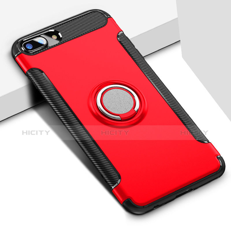 Funda Bumper Silicona y Plastico Mate con Anillo de dedo Soporte A03 para Apple iPhone 7 Plus Rojo