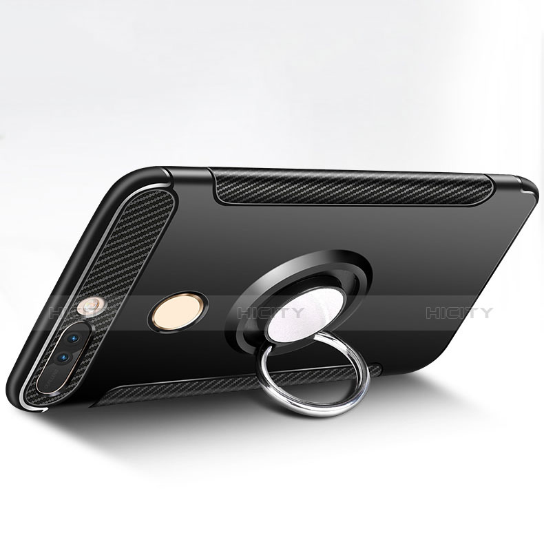 Funda Bumper Silicona y Plastico Mate con Anillo de dedo Soporte para Huawei Honor V9 Negro