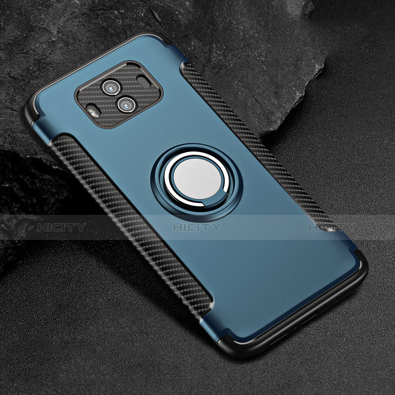 Funda Bumper Silicona y Plastico Mate con Anillo de dedo Soporte para Huawei Mate 10 Azul