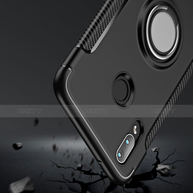 Funda Bumper Silicona y Plastico Mate con Anillo de dedo Soporte para Huawei Nova 3e Negro