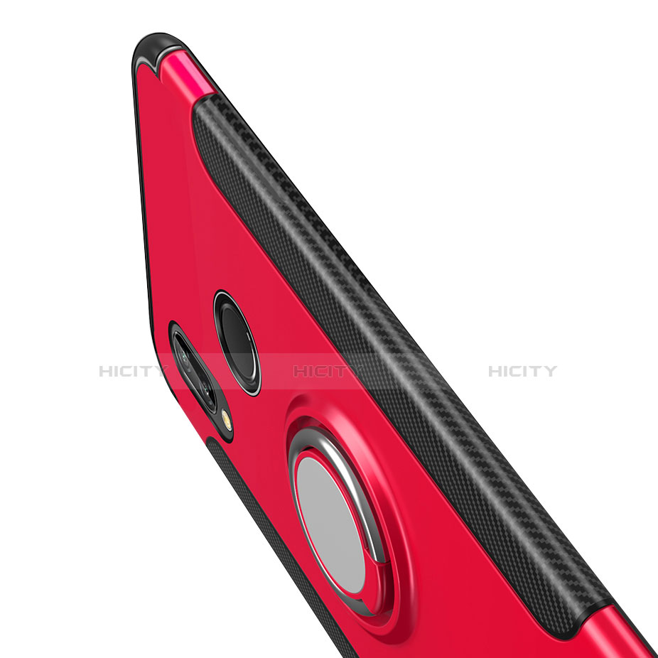 Funda Bumper Silicona y Plastico Mate con Anillo de dedo Soporte para Huawei P Smart+ Plus Rojo