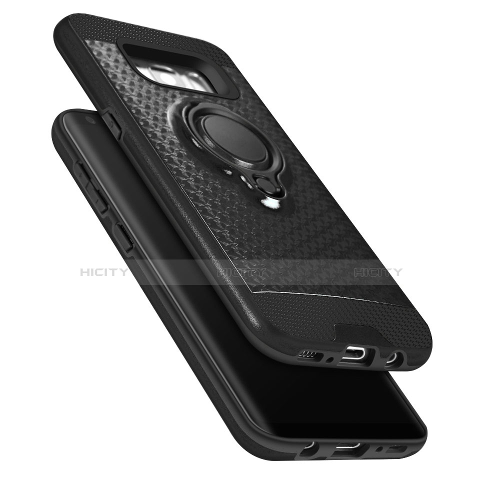 Funda Bumper Silicona y Plastico Mate con Anillo de dedo Soporte para Samsung Galaxy S8 Negro