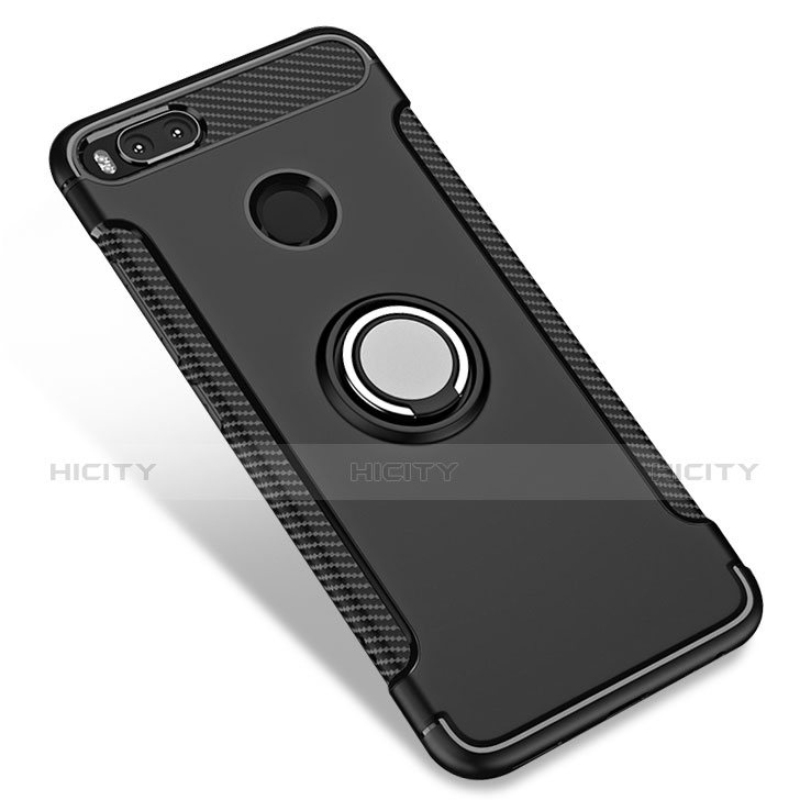 Funda Bumper Silicona y Plastico Mate con Anillo de dedo Soporte para Xiaomi Mi 5X Negro