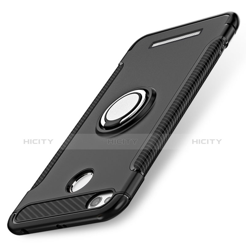 Funda Bumper Silicona y Plastico Mate con Anillo de dedo Soporte para Xiaomi Redmi 3 Pro Negro