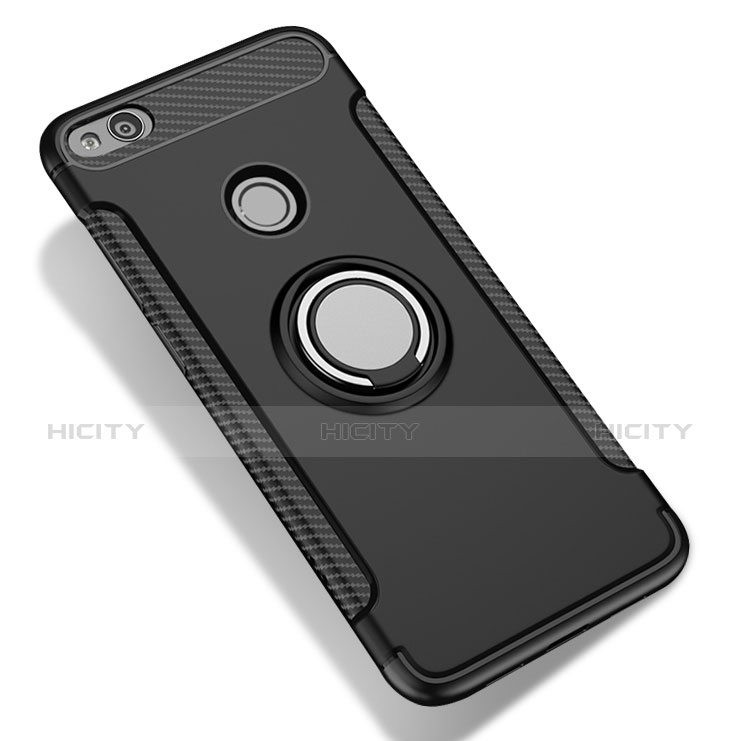 Funda Bumper Silicona y Plastico Mate con Anillo de dedo Soporte para Xiaomi Redmi 3 Pro Negro