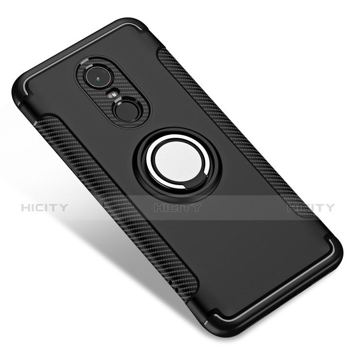 Funda Bumper Silicona y Plastico Mate con Anillo de dedo Soporte para Xiaomi Redmi 5 Plus Negro