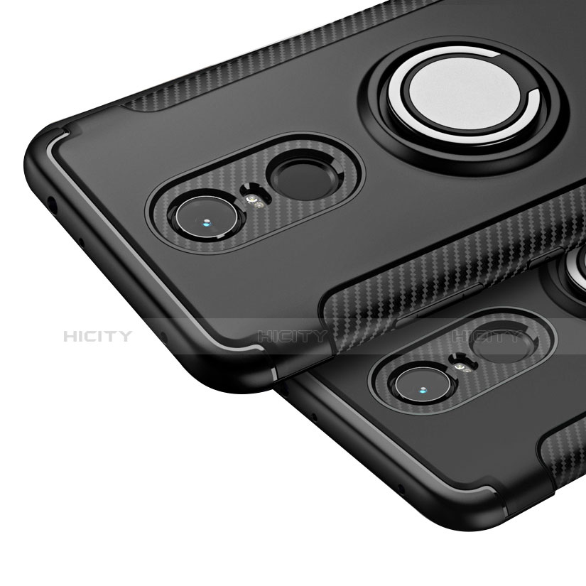 Funda Bumper Silicona y Plastico Mate con Anillo de dedo Soporte para Xiaomi Redmi 5 Plus Negro