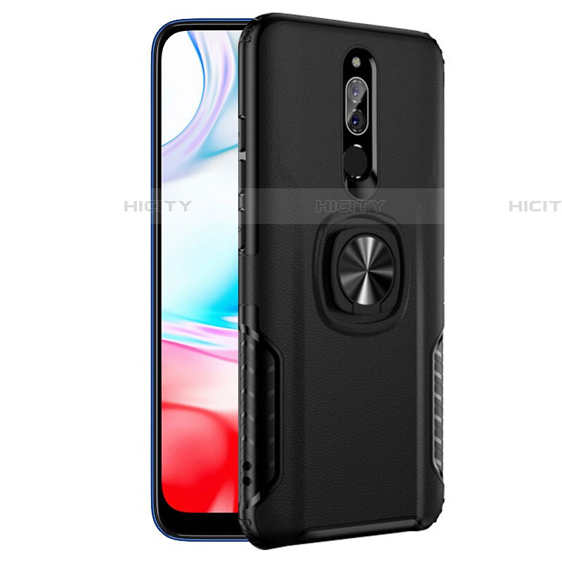 Funda Bumper Silicona y Plastico Mate con Anillo de dedo Soporte para Xiaomi Redmi 8 Negro