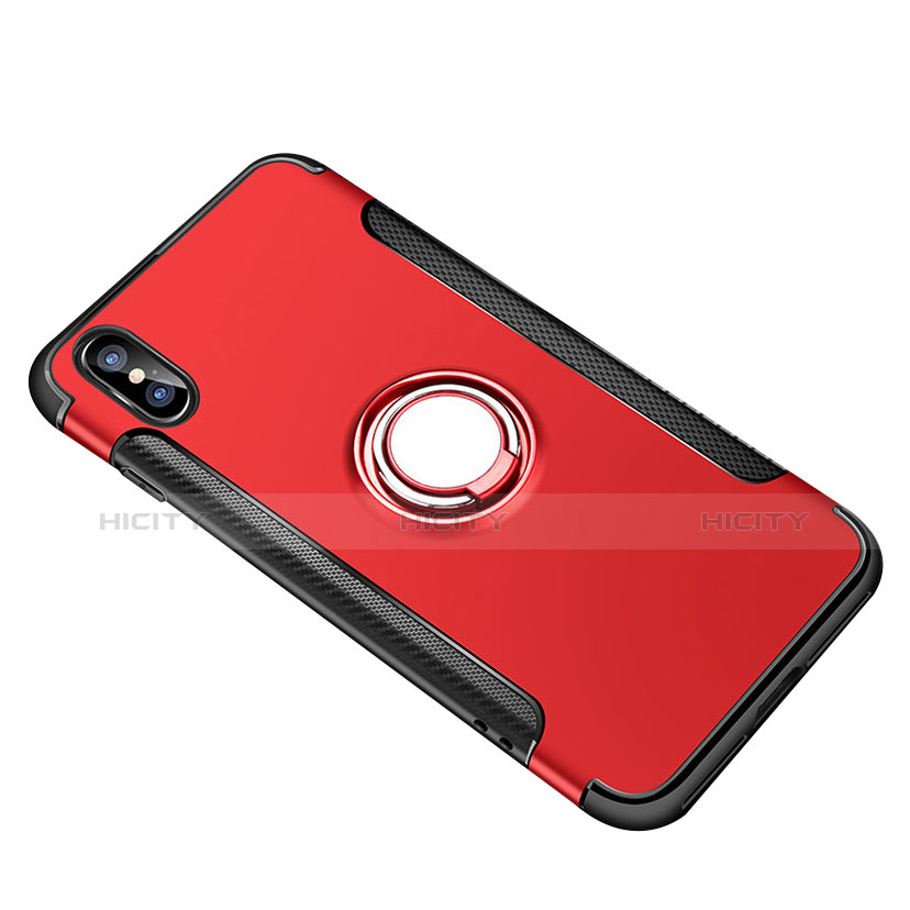 Funda Bumper Silicona y Plastico Mate con Anillo de dedo Soporte T01 para Apple iPhone X Rojo