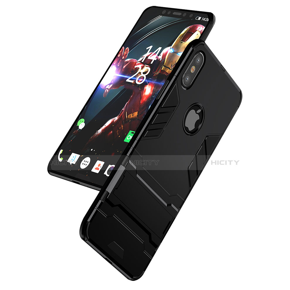 Funda Bumper Silicona y Plastico Mate con Soporte para Apple iPhone Xs Max Negro