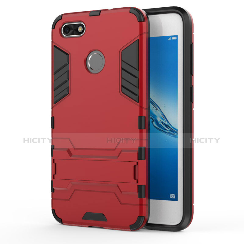 Funda Bumper Silicona y Plastico Mate con Soporte para Huawei Enjoy 7 Rojo