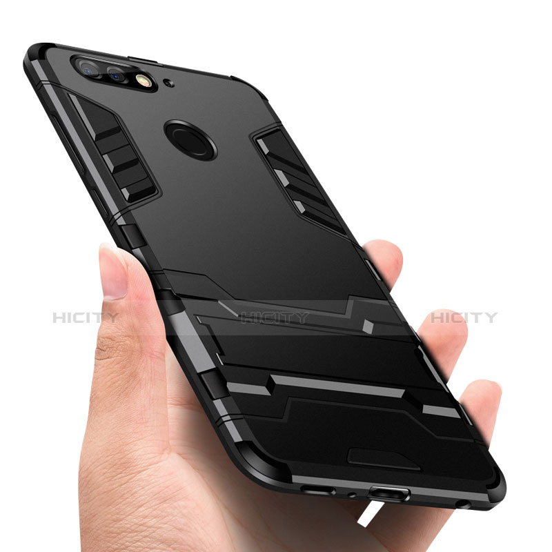 Funda Bumper Silicona y Plastico Mate con Soporte para Huawei Enjoy 8 Negro