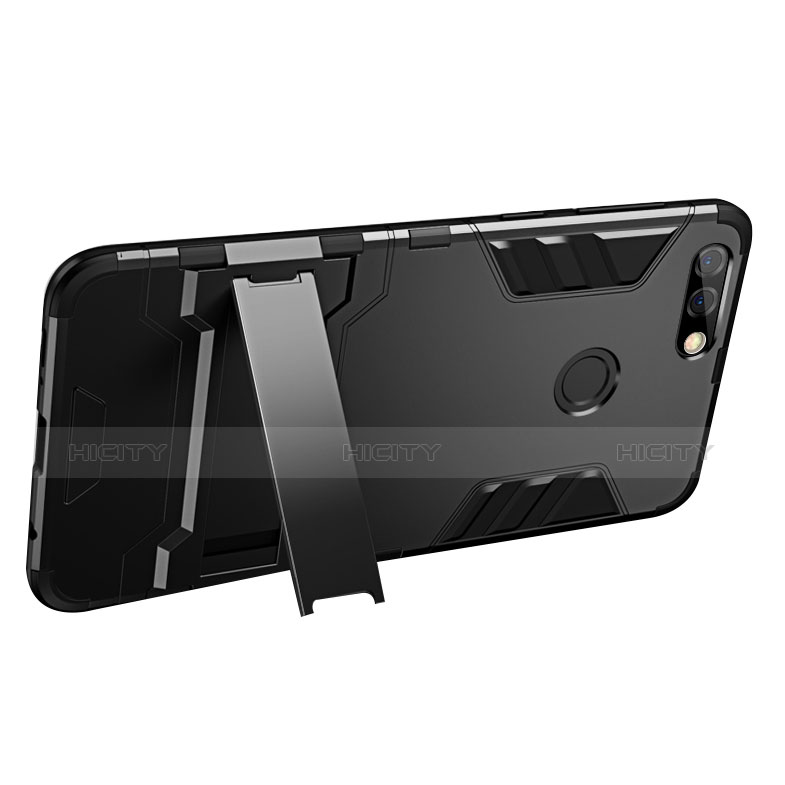 Funda Bumper Silicona y Plastico Mate con Soporte para Huawei Enjoy 8 Negro