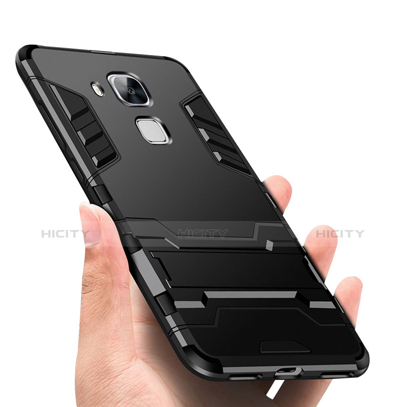 Funda Bumper Silicona y Plastico Mate con Soporte para Huawei G9 Plus Negro