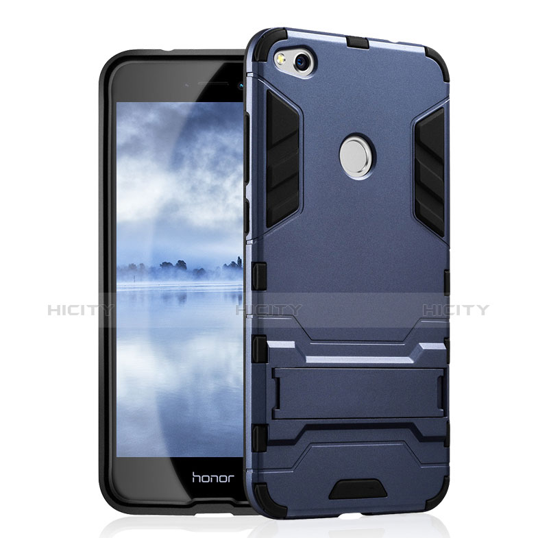 Funda Bumper Silicona y Plastico Mate con Soporte para Huawei GR3 (2017) Azul