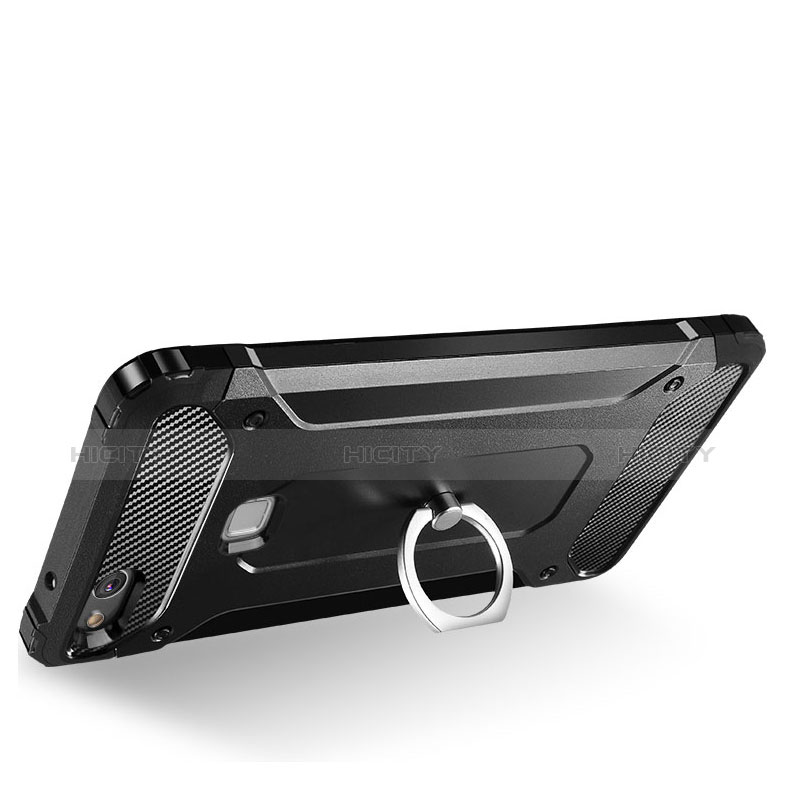 Funda Bumper Silicona y Plastico Mate con Soporte para Huawei GR3 (2017) Negro