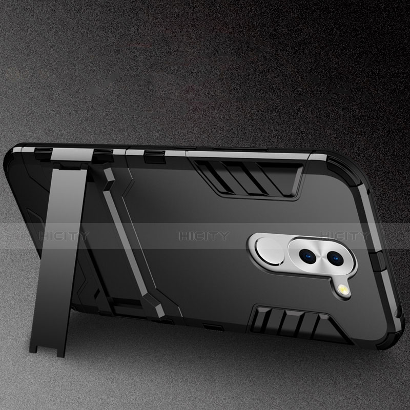 Funda Bumper Silicona y Plastico Mate con Soporte para Huawei Honor 6X Pro Negro