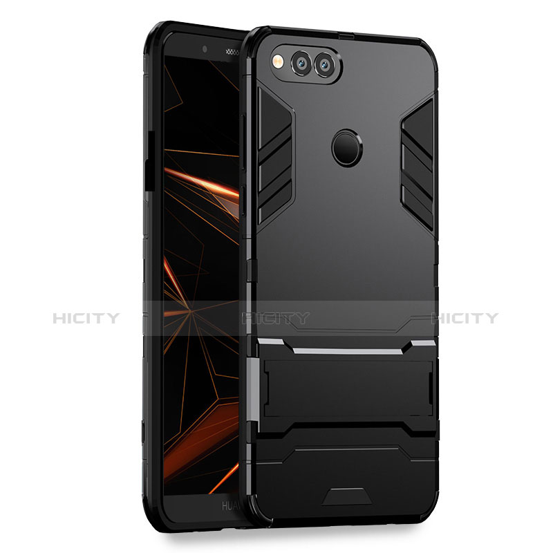 Funda Bumper Silicona y Plastico Mate con Soporte para Huawei Honor 7X Negro