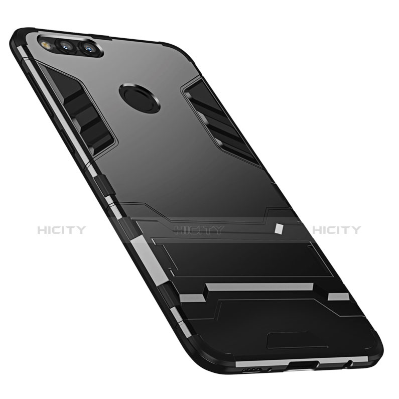 Funda Bumper Silicona y Plastico Mate con Soporte para Huawei Honor 7X Negro