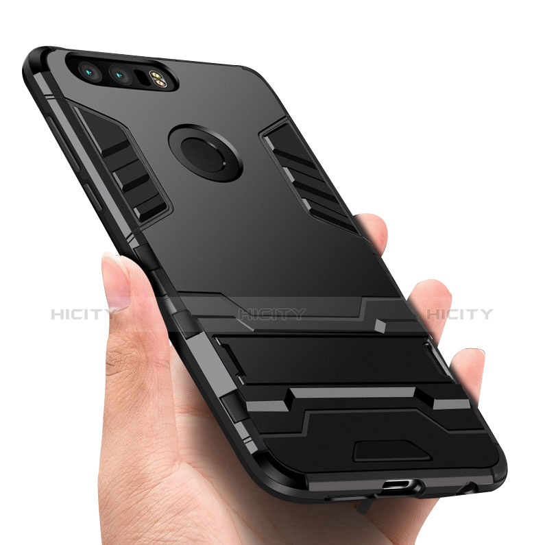 Funda Bumper Silicona y Plastico Mate con Soporte para Huawei Honor 8 Negro