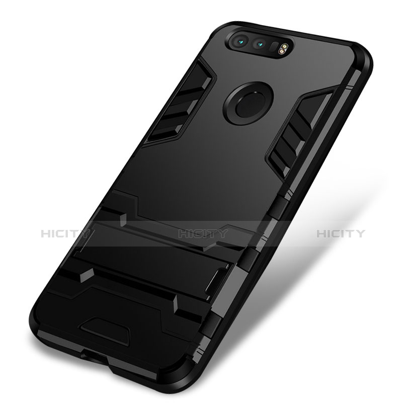 Funda Bumper Silicona y Plastico Mate con Soporte para Huawei Honor 8 Negro