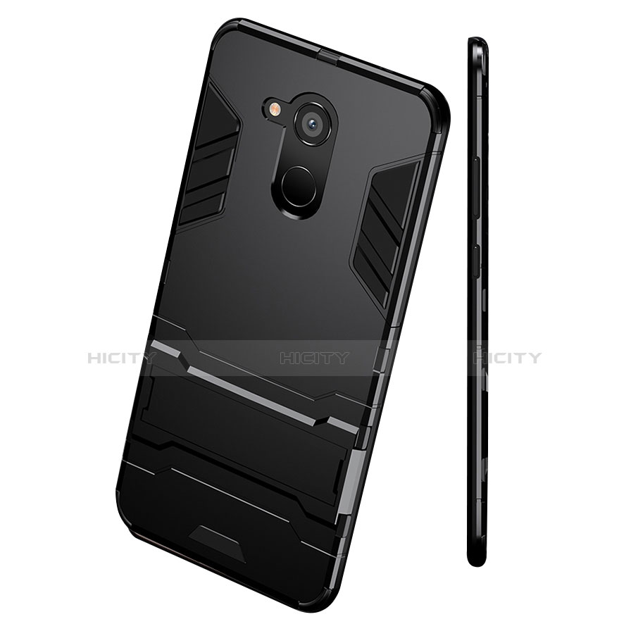 Funda Bumper Silicona y Plastico Mate con Soporte para Huawei Honor V9 Play Negro