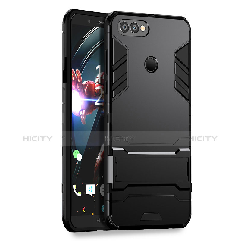 Funda Bumper Silicona y Plastico Mate con Soporte para Huawei P Smart Negro