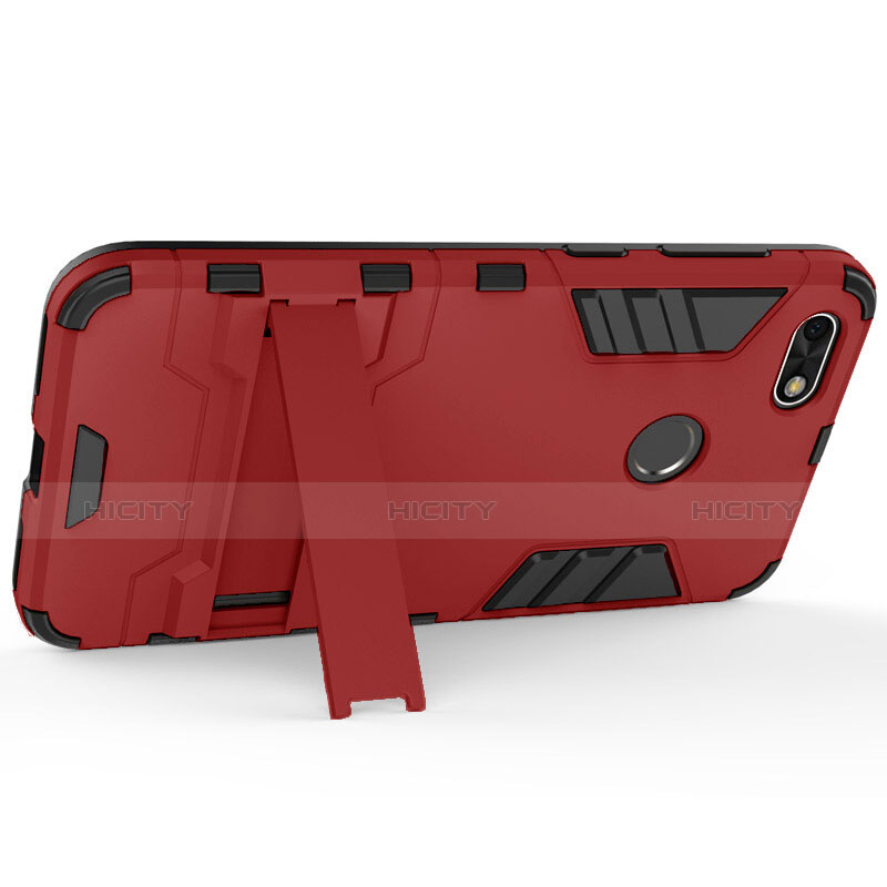 Funda Bumper Silicona y Plastico Mate con Soporte para Huawei P9 Lite Mini Rojo