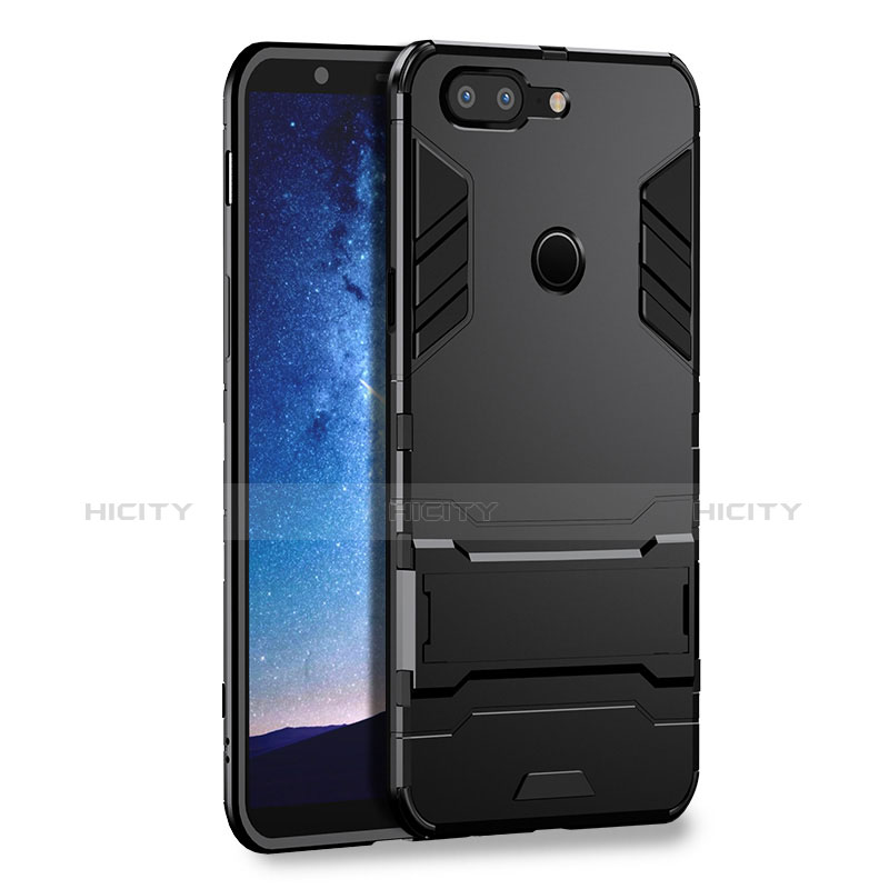 Funda Bumper Silicona y Plastico Mate con Soporte para OnePlus 5T A5010 Negro