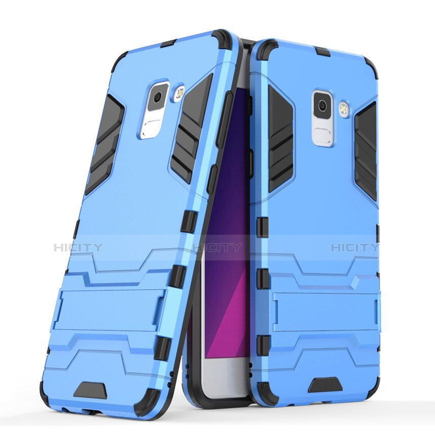 Funda Bumper Silicona y Plastico Mate con Soporte para Samsung Galaxy A5 (2018) A530F Azul