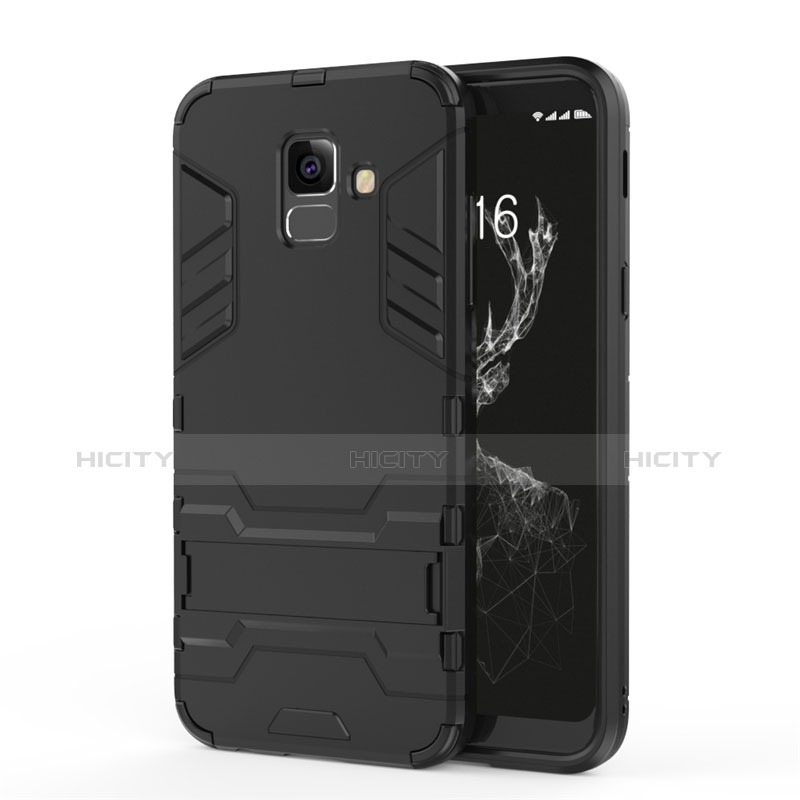 Funda Bumper Silicona y Plastico Mate con Soporte para Samsung Galaxy A6 (2018) Negro