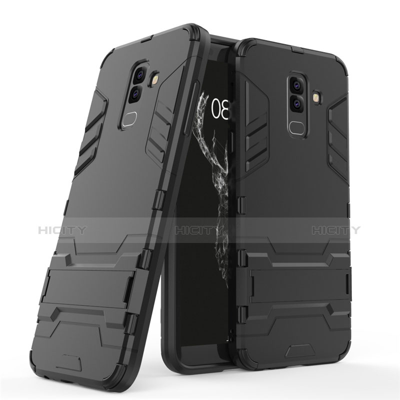 Funda Bumper Silicona y Plastico Mate con Soporte para Samsung Galaxy A6 Plus (2018) Negro