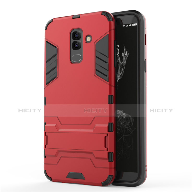 Funda Bumper Silicona y Plastico Mate con Soporte para Samsung Galaxy A6 Plus (2018) Rojo