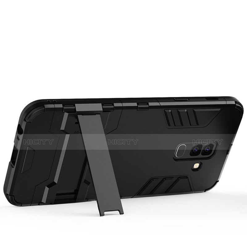 Funda Bumper Silicona y Plastico Mate con Soporte para Samsung Galaxy A6 Plus Negro