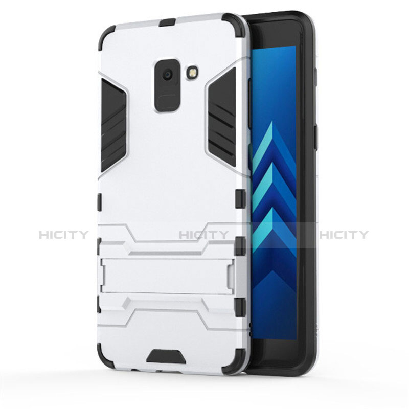 Funda Bumper Silicona y Plastico Mate con Soporte para Samsung Galaxy A8+ A8 Plus (2018) A730F Blanco