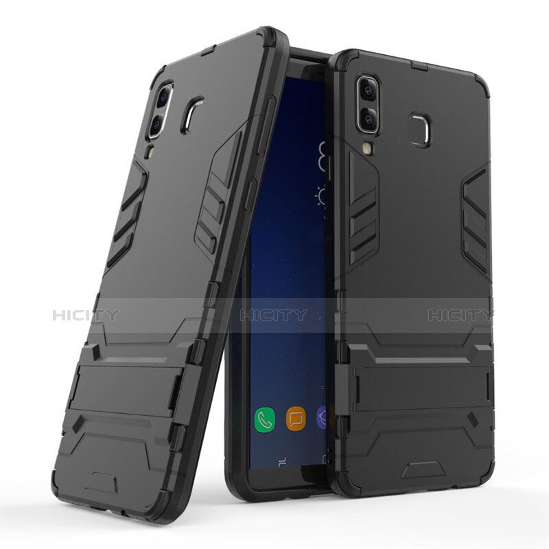 Funda Bumper Silicona y Plastico Mate con Soporte para Samsung Galaxy A8 Star Negro