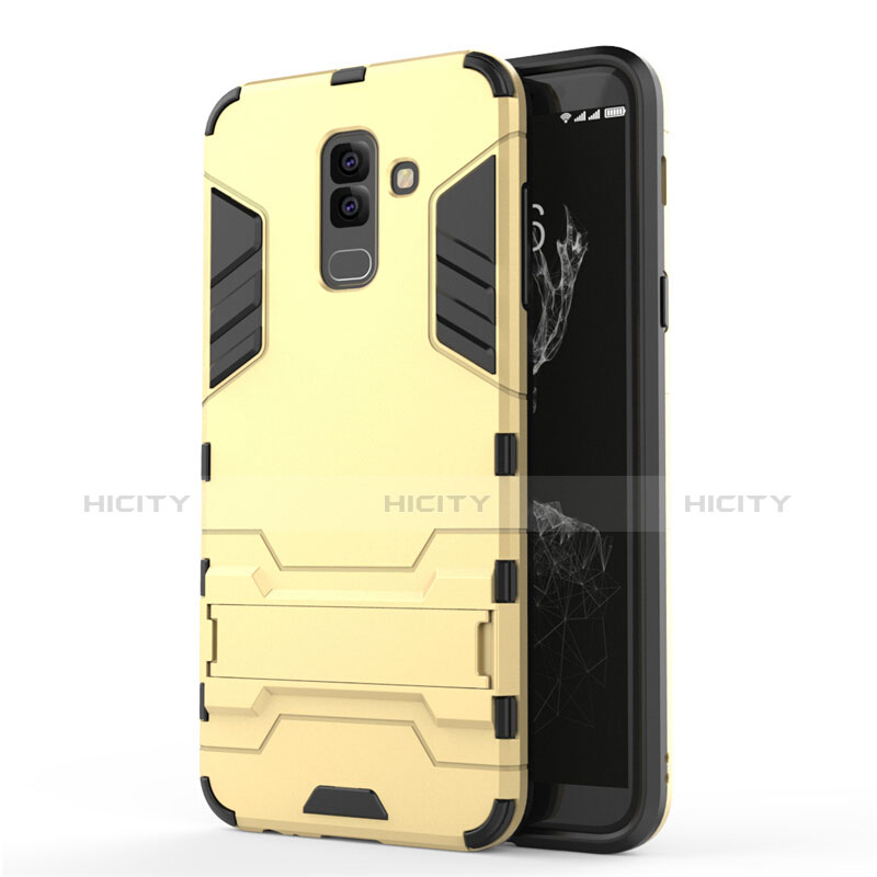 Funda Bumper Silicona y Plastico Mate con Soporte para Samsung Galaxy A9 Star Lite Oro