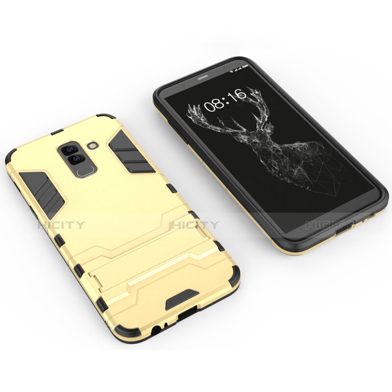 Funda Bumper Silicona y Plastico Mate con Soporte para Samsung Galaxy A9 Star Lite Oro