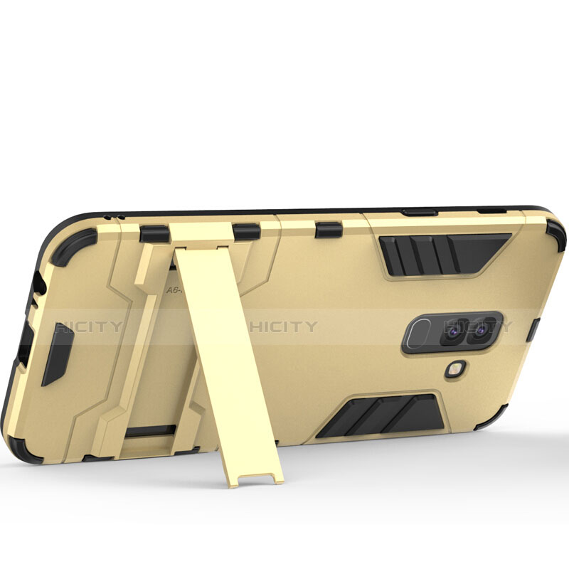 Funda Bumper Silicona y Plastico Mate con Soporte para Samsung Galaxy A9 Star Lite Oro