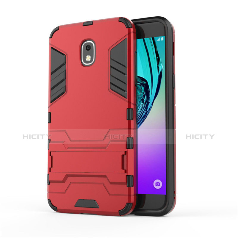 Funda Bumper Silicona y Plastico Mate con Soporte para Samsung Galaxy Amp Prime 3 Rojo