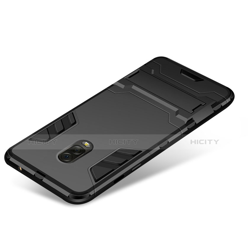 Funda Bumper Silicona y Plastico Mate con Soporte para Samsung Galaxy C7 (2017) Negro