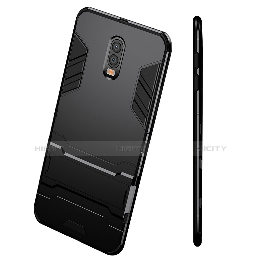 Funda Bumper Silicona y Plastico Mate con Soporte para Samsung Galaxy C8 C710F Negro