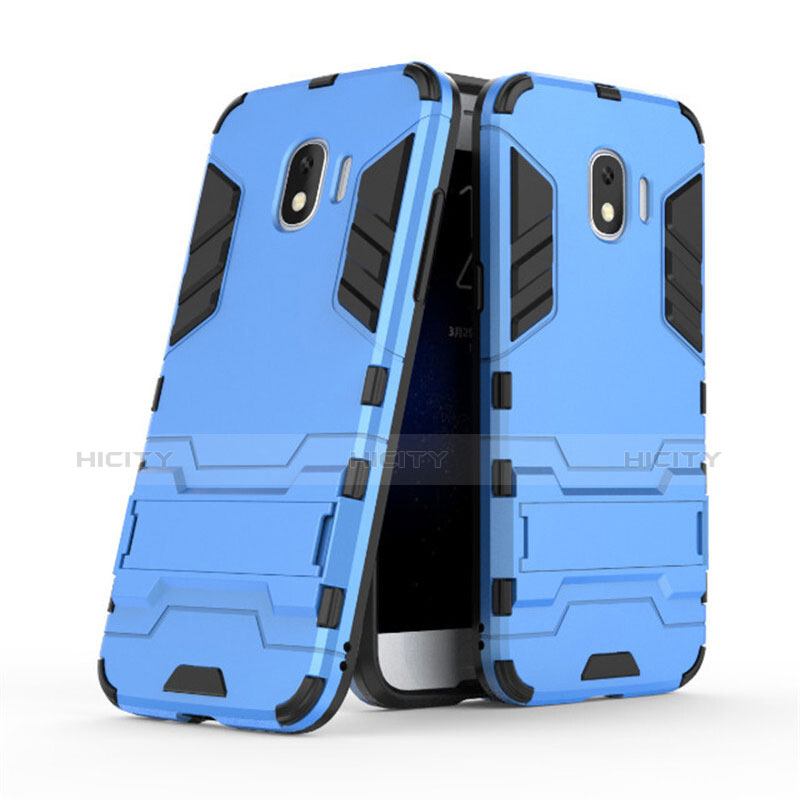 Funda Bumper Silicona y Plastico Mate con Soporte para Samsung Galaxy Grand Prime Pro (2018) Azul