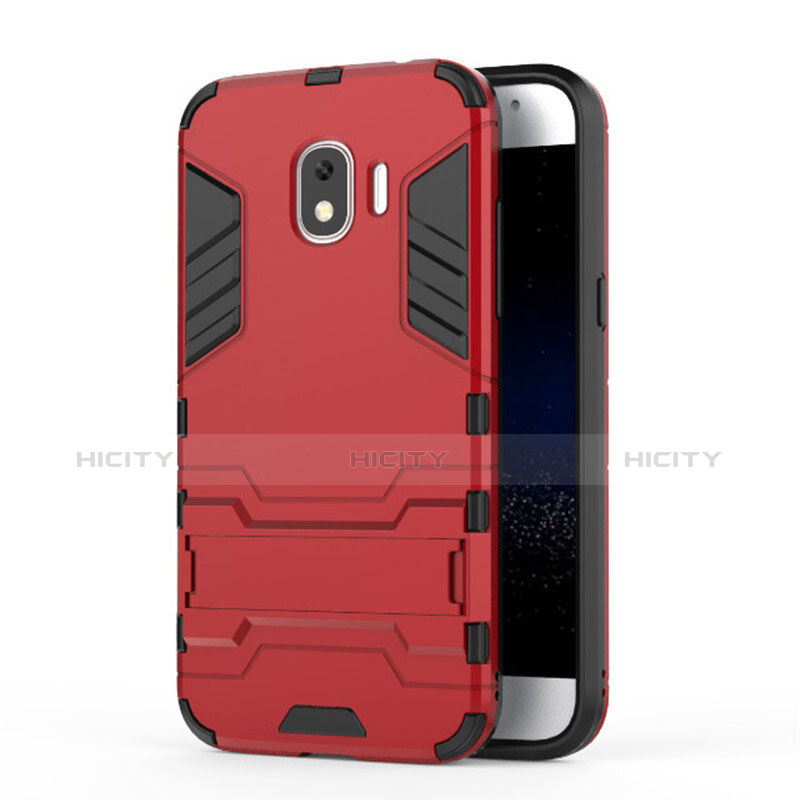 Funda Bumper Silicona y Plastico Mate con Soporte para Samsung Galaxy Grand Prime Pro (2018) Rojo